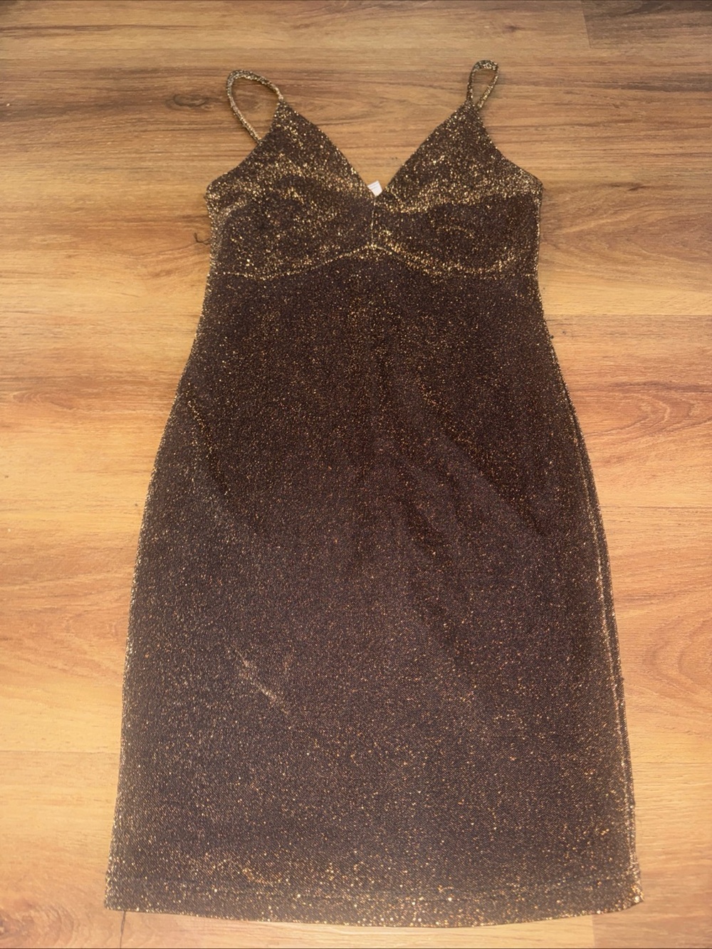 Privy Brown Bodycon Dress w/ Gold Sparkles Size Small